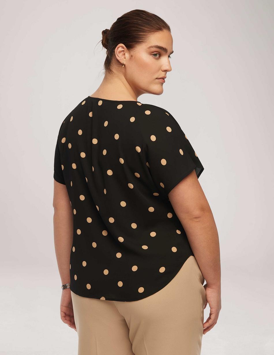 Grande Taille Anne Klein Large Dot Bateau Neck Corta Sleeve Blouse   | ZEW-5908704